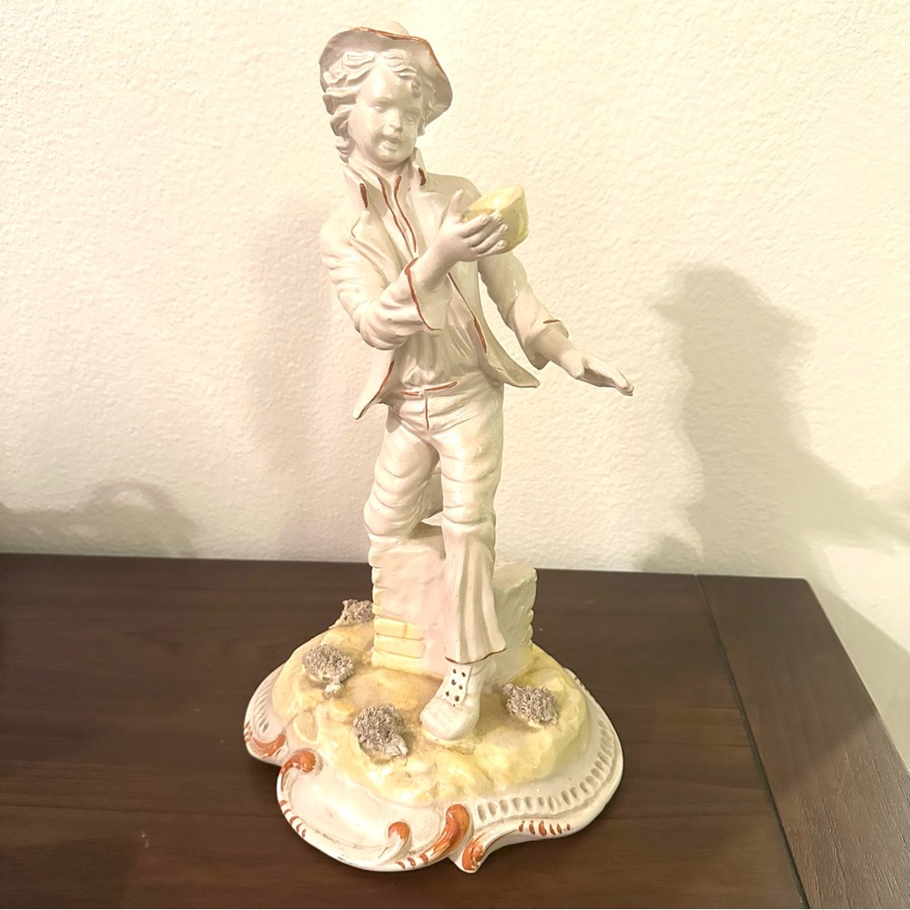 Capodimonte Yellow‎ and White Large Porcelain Boy with Cup Large 14" vintage